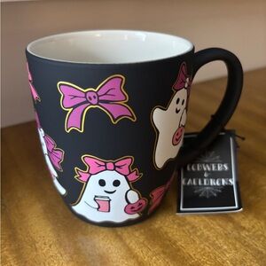 Black Mug with Pink Bow Ghosts